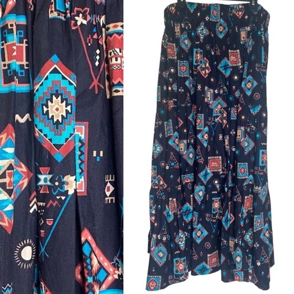 Maxi Southwestern Print Tiered Handmade Plus Size Skirt Sz XL/ XXL - Picture 1 of 6